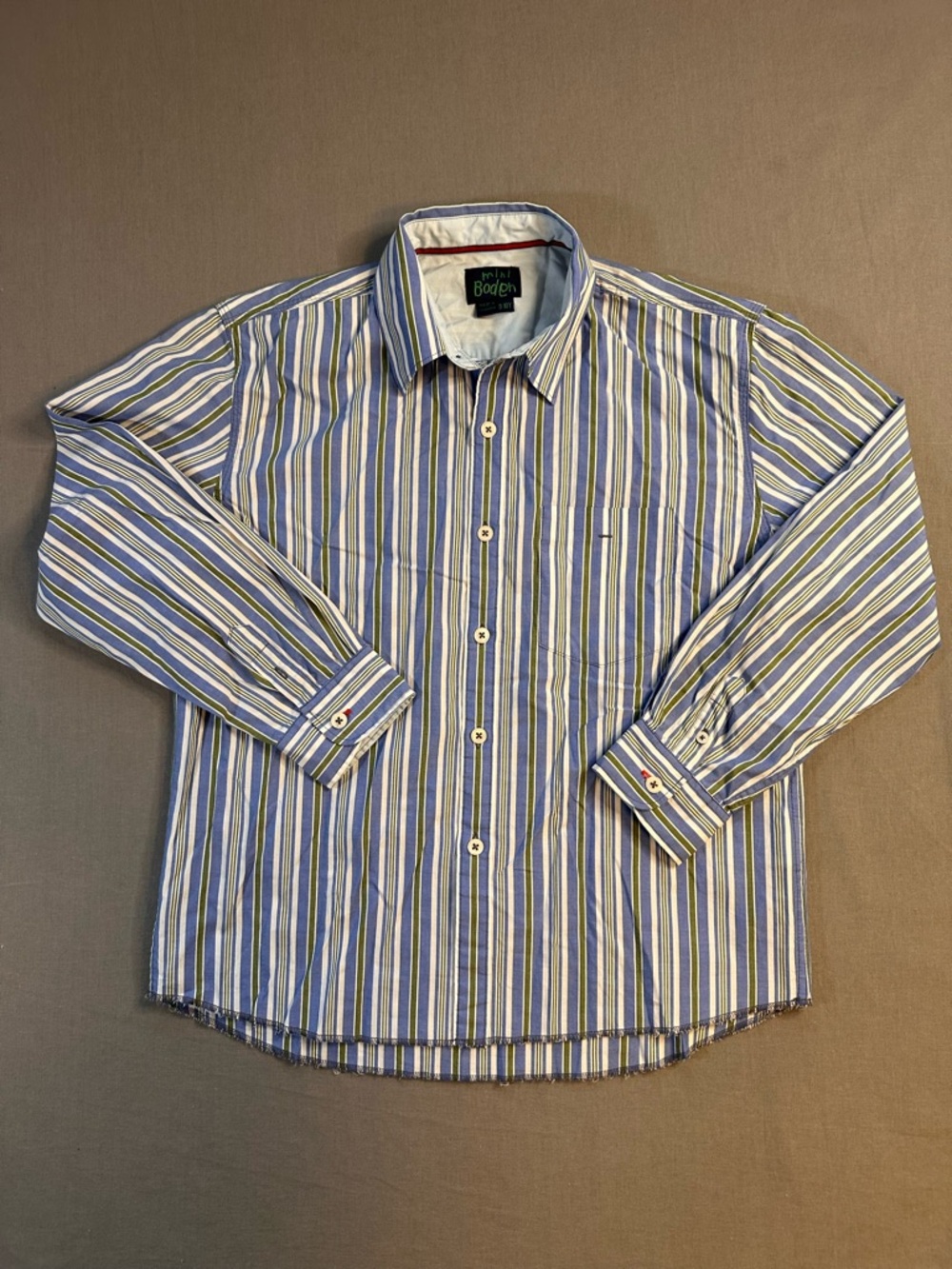 Mini Boden Boys Striped Cotton Button-Down in Blue, White & Yellow